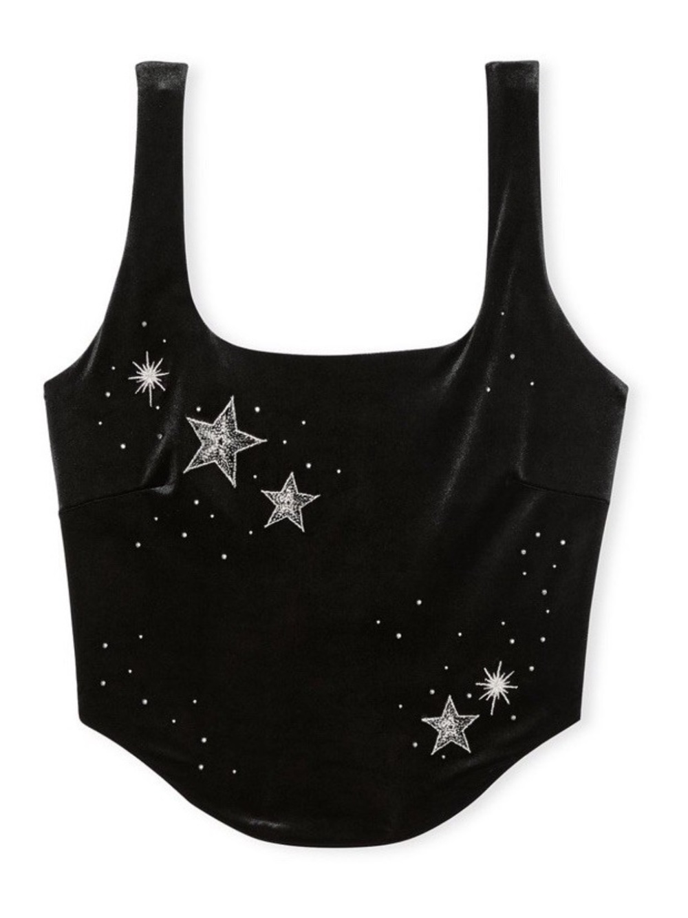 Victoria’s Secret Black Velvet with silver Star embroidered Tank Top - Picture 3 of 6